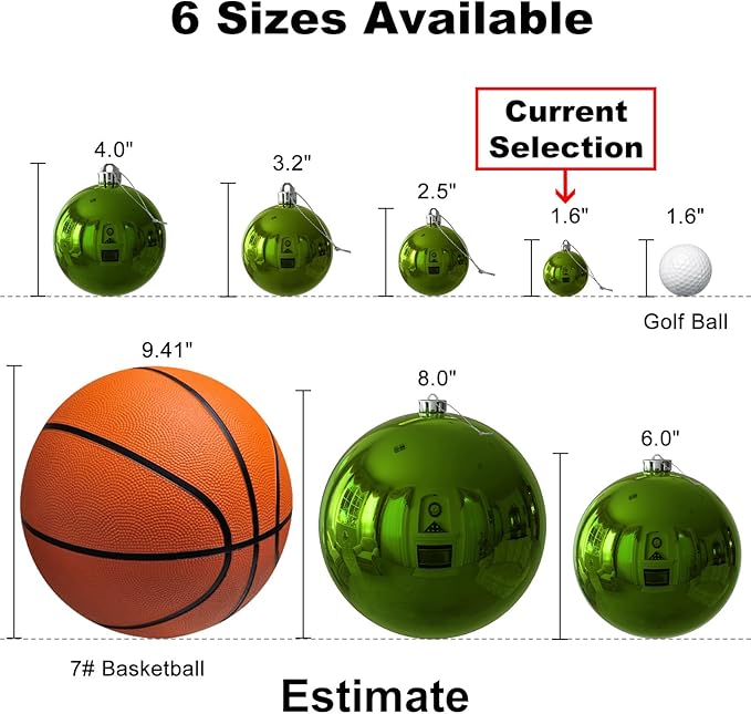 Lime Green 1.6" Small Christmas Balls Christmas Tree Decoration Ornaments Shatterproof Hanging Balls for Birthday Halloween Holiday Wedding Decorations Set of 12pcs