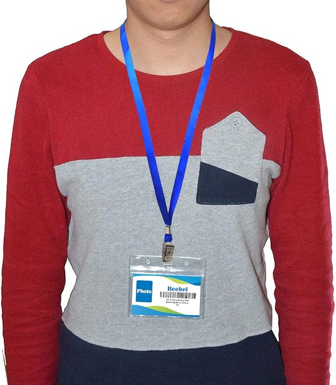 Beebel Blue Lanyards 100 Pack Nylon Flat Badge Lanyard Bulldog Clip for Id Badge Name Tag