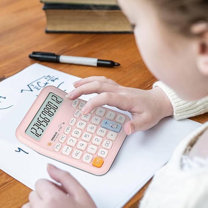 Pendancy Pink Calculator for Kids, Cute Small Calculators Desktop 12 Digit, Basic Function Large LCD Display Big Buttons, for Office, School, Home Use OS-A100 (Pink)