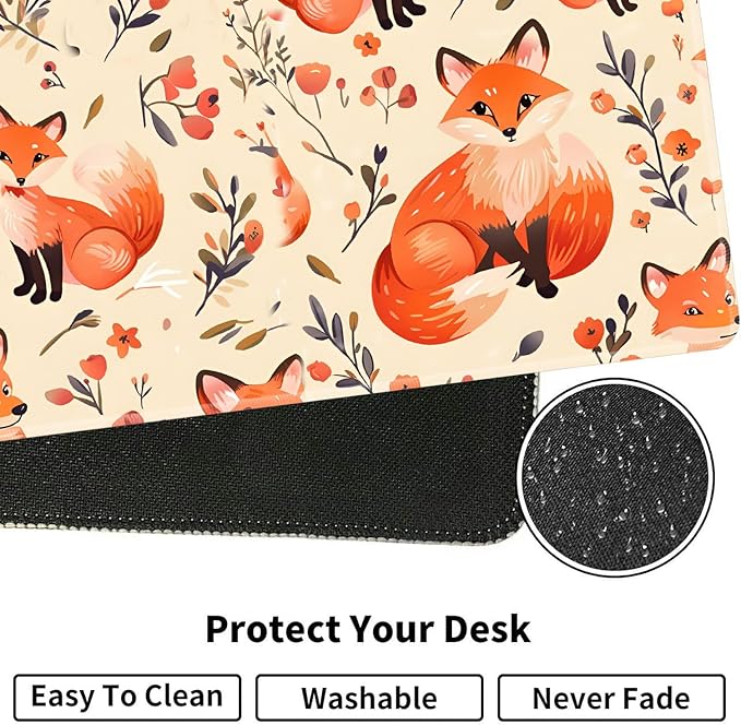 Large XXL Gaming Desk Mat 31.5"x 11.8", Ergonomic Keyboard Wrist Rest & Mouse Pad Wrist Rest + Coaster Set, Non-Slip Base, Memory Foam, Office and Home, Little Fox