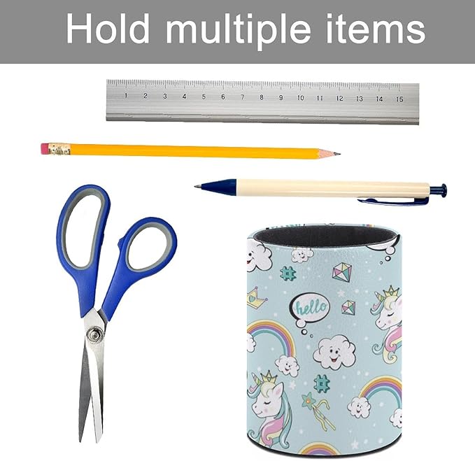 Pen Holder Pencil Organizer Cute Pencil Cup Desk Decor Makeup Brush Holder PU Multifunctional Office Suppliesfor Home Classroom School (Unicorn)