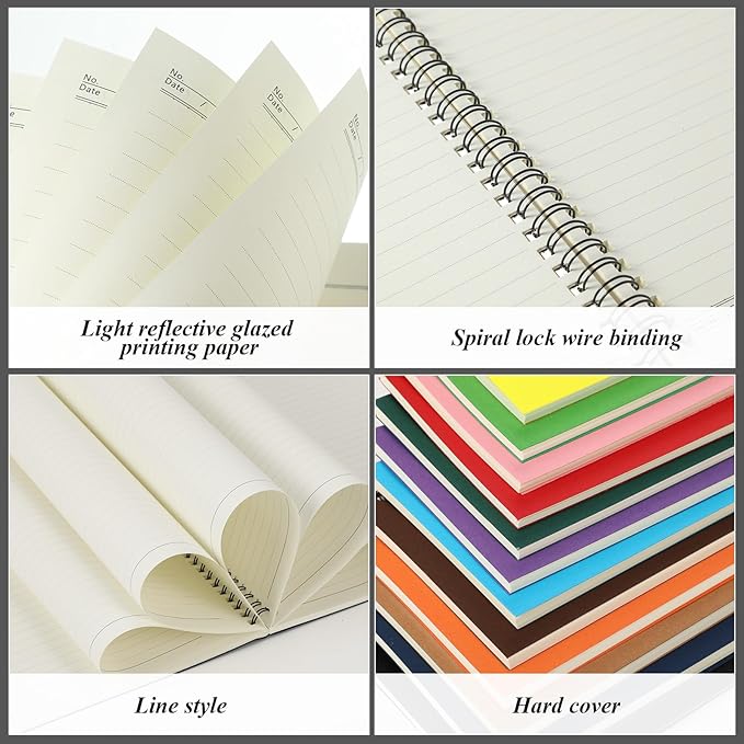 Leelosp 12 Pack Small Spiral Notebook 5 x 7 Inch Lined College Ruled Spiral Journal Wire Bound Notebook Kraft Cover, 120 Pages for Work Students Office Business (Rainbow)