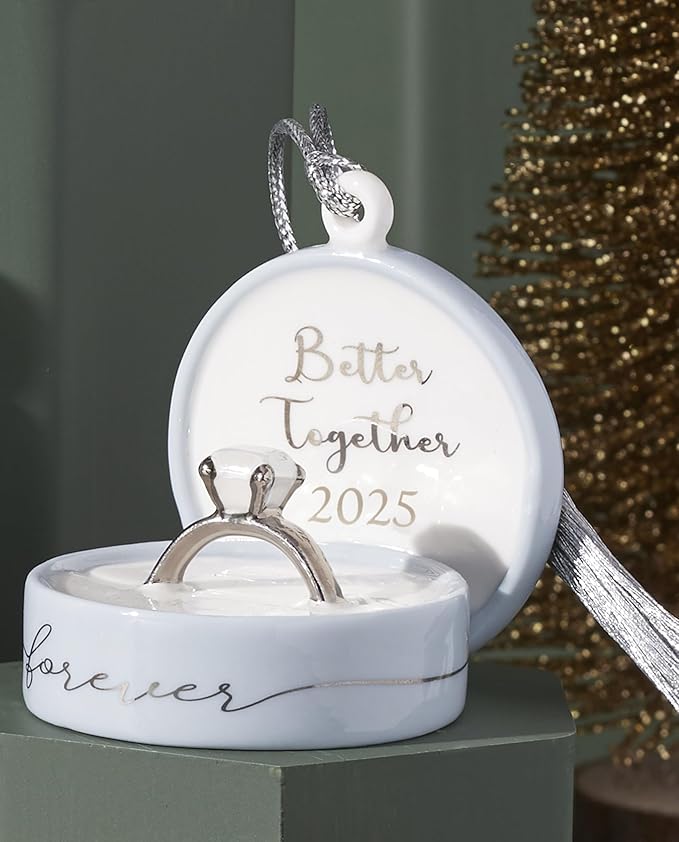 Lenox Ornament, 2025 Together Forever Porcelain Ring Box Ornament, Ring Box Design Christmas Tree Decoration with Silver Accents, Christmas Decor, Holiday Decor, Winter Decorations (Blue, 1 Piece)
