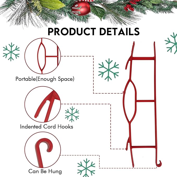 Set of 6 Rope Winder, Strong & Hangable Light & Cord Wind Up Christmas Light Storage for Organizing Christmas Lights & Electric Cords, Each Holds Up to 164 ft (Red, 4inch x 16inch)