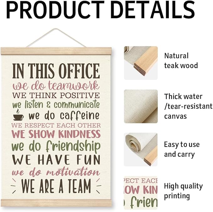 Office Quote Sayings Wooden Poster Hanger, We Are A Team Office Signs Decor, Human Resources Office Decor For Wall, Motivational Wall Hanging, In This Office Wall Decor, Gift For Boss, Office Rules