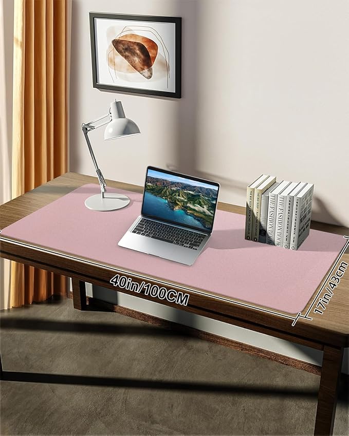 Non-Slip Desk mat,PU Leather Desk Pad Protector, Office Desk Mat, Large Mouse Pad,Desk Blotter, Laptop Desk Pad, Waterproof Desk Writing Pad for Office and Home (Rose Pink, 40" x 17")