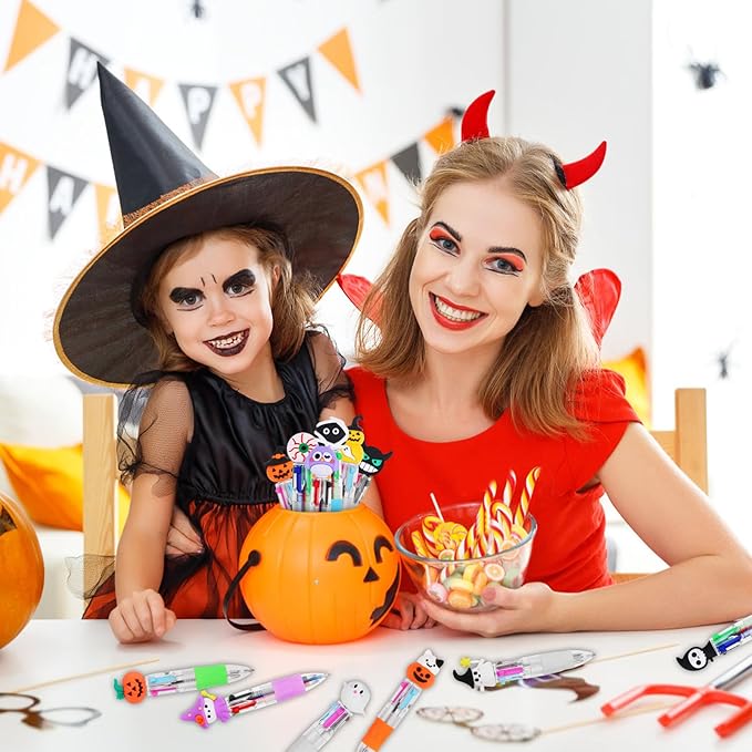 CZWZ 32Pcs Mini Multicolor Pens in One 4-in-1 Cute Pens Bulk for Kids, Ballpoint Pen for Birthdays and Children's Parties, Fun Gifts Assorted Ink Kawaii Pen(Halloween)