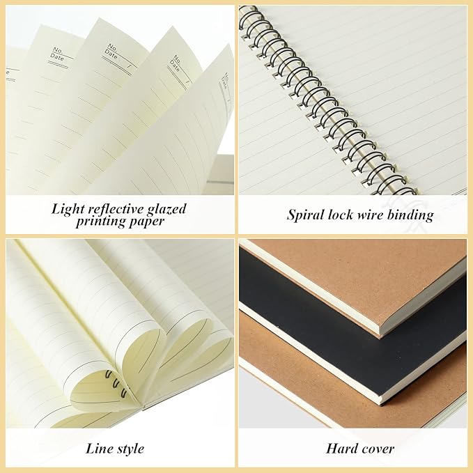 Leelosp 12 Pack Small Spiral Notebook A5 Lined College Ruled Spiral Journal Notebook 5.5 x 8.3 Inch Kraft Cover, 120 Pages for Work Students Office Business(Brown, Black)