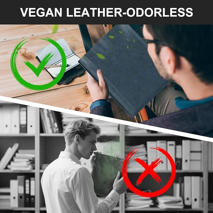 Leathario Portfolio Binder, 3-Ring Folder Organizer, Includes 5 Sheet Protectors and a Pen, Vegan Leather A4 Padfolio for Tablets, Business Conferences Professional Document Organizer, Office Supplies
