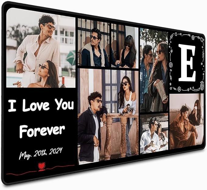 Mouse Pad Custom with Name and 7 Photos, Custom Mousepad 16*29.5in, Desk Mat for Keyboard Mouse, Desk Accessories, Gaming Desk Mat, Customized Gift for Men on Birthady Christams Anniversary