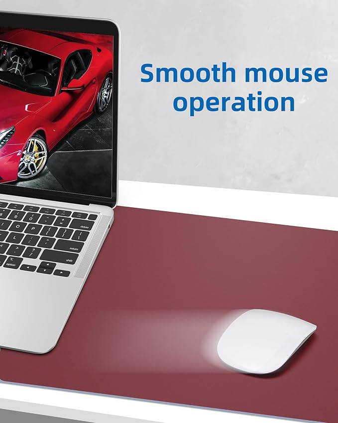 Leather Desk Pad Protector,Mouse Pad,Office Desk Mat, Non-Slip PU Leather Desk Blotter,Large Desk mat,Waterproof Keyboard mat for Office/Home/Decor (Burgundy Red,55" x 17")