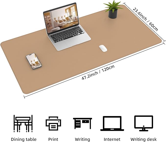 Leather Desk pad Protector, Large Desk mat with Natural Cork & PU Leather,Mouse pad,Non-Slip Office Desk Mat,Waterproof Desk Writing Pad for Office and Home (47in*23in,Dark Apricot)