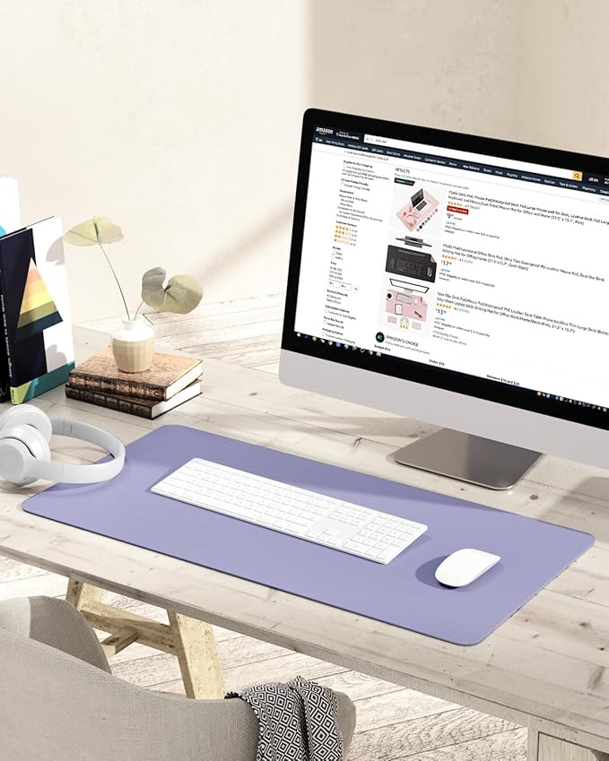YSAGi Non-Slip Leather Desk Pad, Waterproof Laptop Computer Desk Keyboard Mat, Table Protector Blotter Mat, Large Mouse Pad for Office/Work/Home/Decor(Lavender, 31.5" x 15.7")