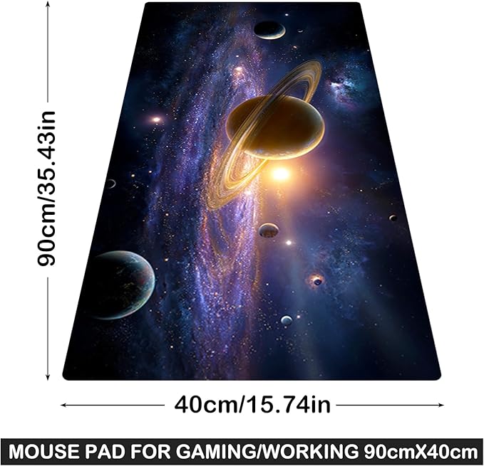 Nuxovilar Professional Large Mouse Pad & Computer Game Mouse Mat (35.4x15.7IN, Cosmic Planets & Space Art) (90 * 40cm Cosmic Planets)