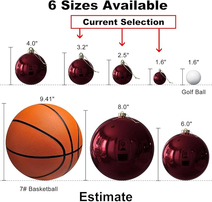 Maroon Christmas Ornaments - Christmas Tree Decorations Shatterproof Hanging Balls for Birthday Wedding Holiday Decor Set of 36pcs, Multi-Sizes(1.6",2.5",3.2")