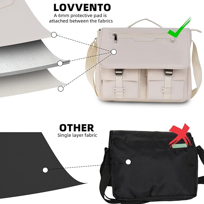 Lovvento Shoulder Messenger Bag for Men - Women Laptop Bag 15.6 inch Satchel Bags Mens Canvas Crossbody Tote Bags