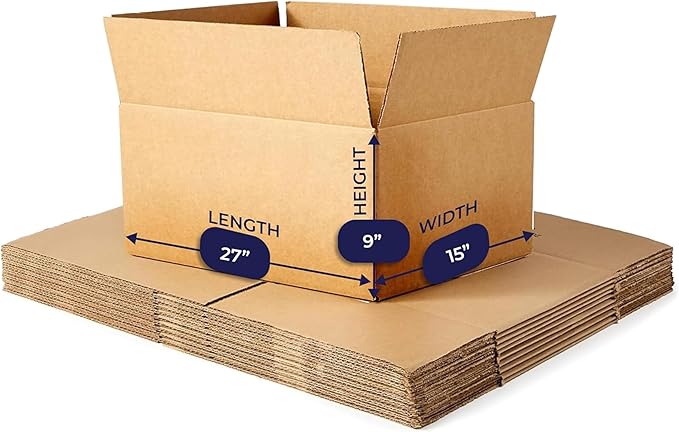 12 Pack Sturdy Cardboard Moving Boxes 27x15x9 – Durable Shipping, Packing, and Medium Storage Boxes for Long-Distance Moves – Versatile Moving Supplies for Packing and Shipping Needs