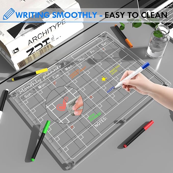 Magnetic Acrylic Calendar for Fridge,1 Pack 12"x16" Clear Fridge Calendar Dry Erase Magnetic Planning Boards Set(Monthly Planner_1)