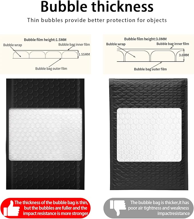 packbabol Bubble Mailers, 8.5x11 Inch Poly Padded Bubble Mailers Pack of 50 Bubble Envelopes Opaque Self Seal Adhesive Waterproof Bags for Shipping and Packaging (Black)