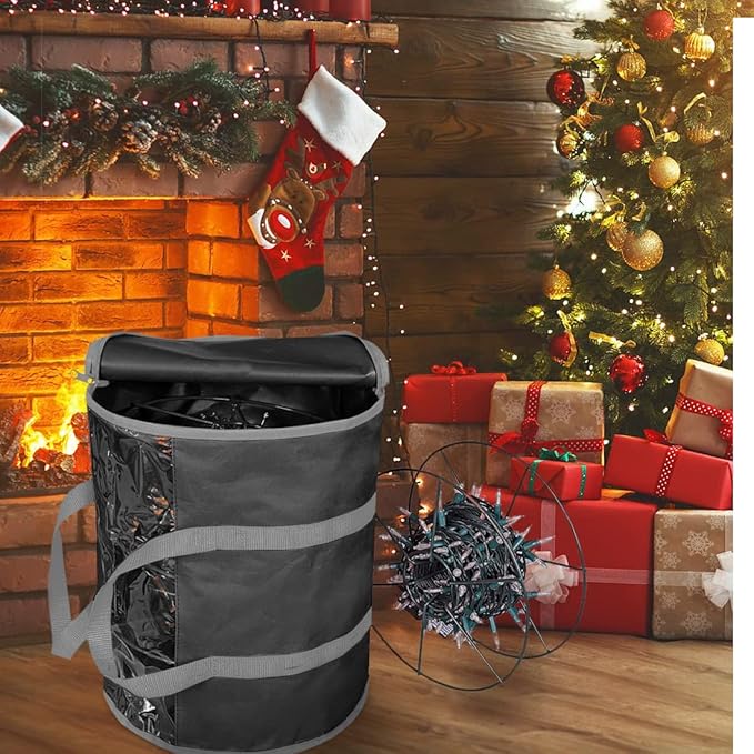 ProPik Christmas Light storage Bag | Holiday Light Storage Organizer with 3 Metal Reels for Tree Lights & Extension Cords Constructed of Durable 600D Oxford Material with Clear PVC Window (Black)