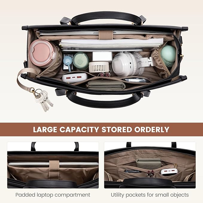 LOVEVOOK Laptop Bag for Women,15.6 inch Work Bags with Clutch, Vintage Leather Laptop Tote Bag,Computer Bag Laptop Purse, Briefcase Tote Bag Shoulder Bag Handbag for Business Office Teacher