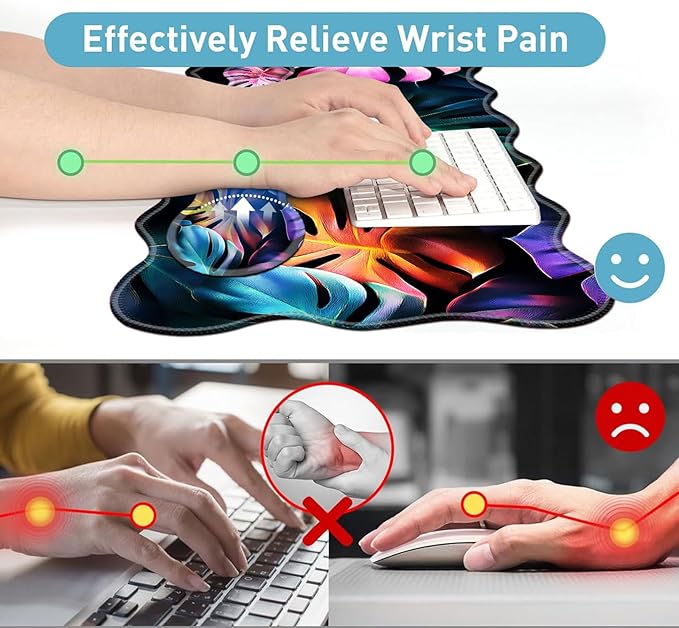 Large Mouse Pad and Keyboard Wrist Rest, Desk Pad for Keyboard and Mouse, 4-in-1 Large Gaming Mouse Pad with Wrist Support, Desk Mat for Home Office Study Game-Colorful Tropical Leaf