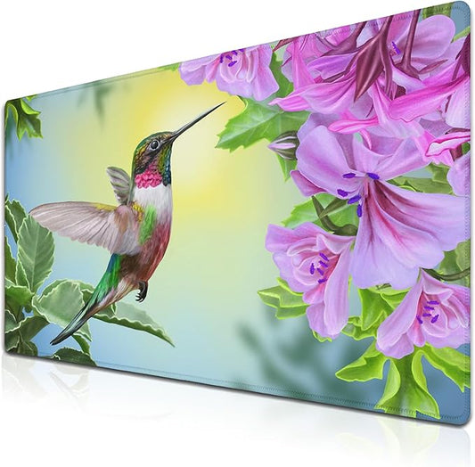 Large Gaming Mouse Pads Hummingbird Desk Mats, Mouse?Mat XXL Desktop Mat, Desktop Mouse Pad Non-Slip Rubber Base Waterproof with Stitched Edges, 35.4 X 15.7 inch for Work/Game/Office/Home