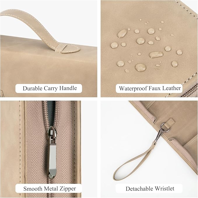 Leather Bible Cover for Woman & Men, Women’s Bible Case with Rose Bookmark for Bible Supplies-Girls Carrying Bag Tote with Strap, Personal Size Book Organizer for Journaling Bible-Khaki