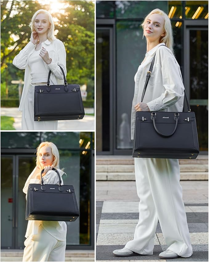 LOVEVOOK Laptop Bag for Women, 17 Inch Large PU Leather Tote Bag, Professional Teacher Work Bag, Waterproof Business Computer Briefcase, Shoulder Tote Purse for Office