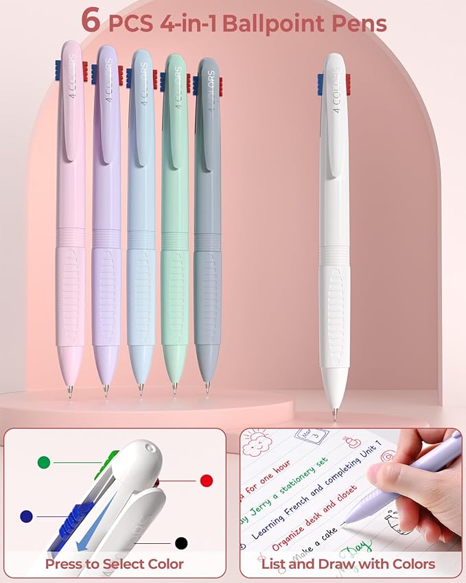 Four Candies 56 PCS Aesthetic School Supplies with Cute Pencil Case, 6 Multicolor Pen, 12 Pastel Highlighters, 5 Gel Pens Black Ink, 9 Mechanical Pencils for Student Stationary Set Preppy Stuff (Pink)