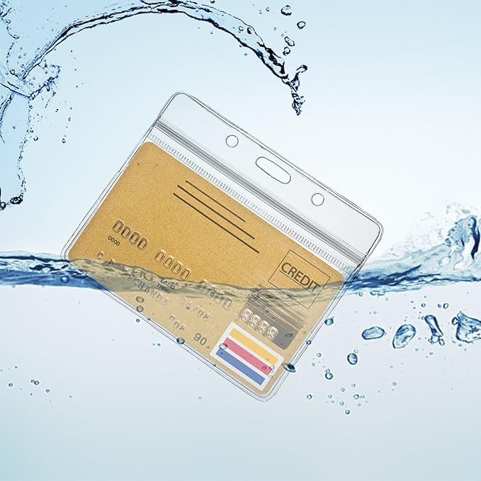 Lyellfe 100 Pieces Name Tag Holders with Clips, Clear ID Card Holder, Horizontal Badge Holder, Resealable Waterproof Card Holder for Badge Swipe Card, Credit Card, Drive License, 3.7 x 2.5