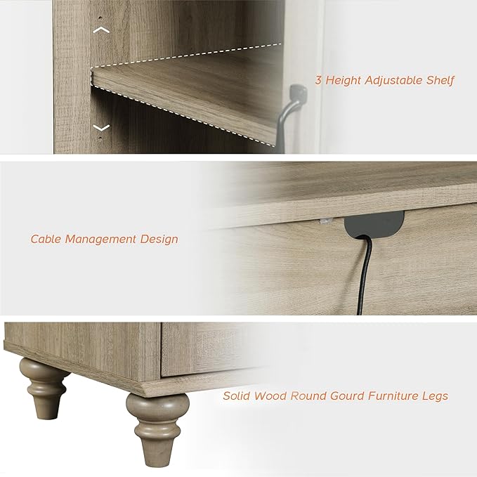 WAMPAT 5 Tier Wooden Bookcase 72" Tall Bookshelf with Glass Doors,Large Farmhouse Display Book Shelf with Adjustable Shelves and Storage Cabinet for Living Room, Study Room, Bedroom, Wash Grey