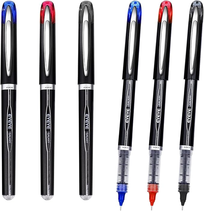 EYEYE Needle Rollerball Pens 0.5mm, 3 Assorted Colors Extra Fine Point Pen Quick Dry, Liquid Ink Pen Fine Point Smooth Writing Pens for Journaling, Note Taking, Office, School Supplies