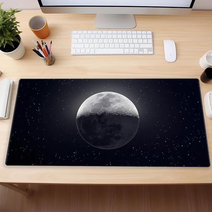 Moon Mouse Pad Sci-fi Galaxy Desk Mat Extended XL Large Gaming Mousepad Dark Computer Pad with Stitched Edges 31.5 x 15.7 inch Keyboard and Mouse pad Office Desk Decoration Pad