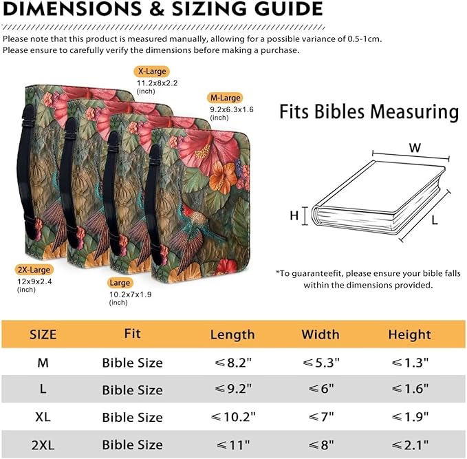 Lotusorchid Leather Bible Book Cover Case with Handle Pocket, Hummingbird Bible Cover Case with Pen Storage, Sturdy PU Bible Tote Bag, Bible Accessories, 2XL