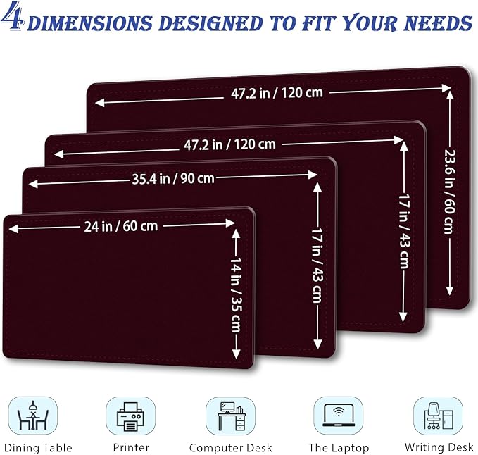 Non-Slip Desk Pad, 24" x 14" Large Mouse Pad, PU Leather Desk Mat with Suede, Laptop Desk Pad, Waterproof Keyboard Pad, Desk Blotter for Office/Home/Decor (Burgundy)