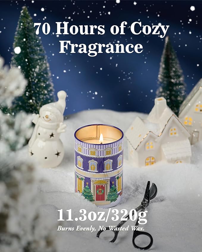 M&SENSE Snowy Christmas Candles, Winter Scented Holiday Soy Candles for Home, 11.3oz 70 Hour Non Toxic Long Burning, Cozy Aromatherapy Christmas Gifts for Women Men,Winter Candle Christmas