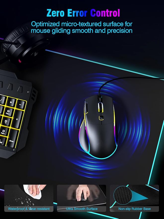 Mouse Pad with Magnetic Wireless Charging, Large Desk Pad Protector, RGB Black Mousepad Desk Mat with 15W Fast Charger, 4mm Thick Non-Slip, Waterproof Laptop Writing Pad for Office, Home, Gaming