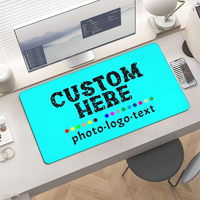 Personalized Mouse Pad Custom Image Text Logo Laptop Desk Mat Customized Non-Slip Waterproof Office Desk Accessories for Women/Men Customized Funny/Cool Cyan Mouse Pad 40 cm×80 cm