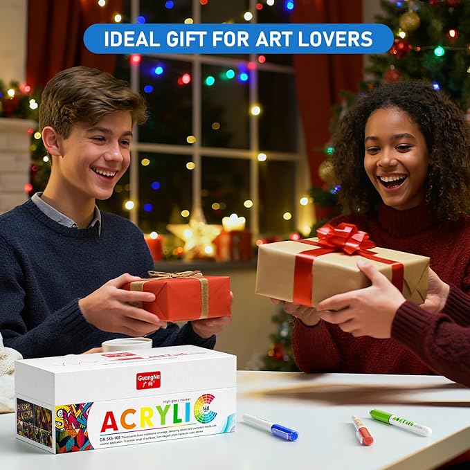 168 Colors Acrylic Paint Markers, Acrylic Ballpoint Pens Bullet Tip 1.0 mm, High Gloss Gel Pens, Non-Bleed Ink, Odorless, Quick-Drying, Smoothly for Detail Work, Writing, Doodling, Note taking