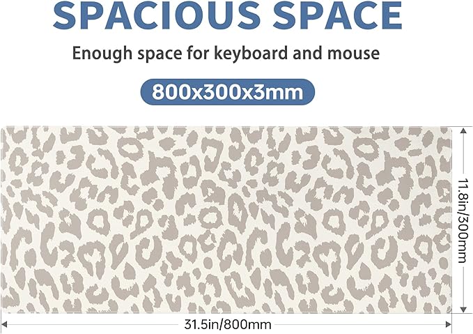 Leopard Print Mouse Pad Large Desk Mat Extended Keyboard Mouse Pad Cute XL Mousepad with Non-Slip Base and Stitched Edge Mouse Mat Desk Pad 31.5 x 11.8 in Mouse Pads for Desk Decor Home Office Gaming