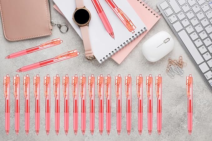 Aozora Red Gel Pens Fine Point Smooth Writing Pen 40 Pack Retractable Red Gel Ink Pen with Soft Grip 0.5mm Quick Dry Office School Supplies(20 Pens with 20 Refills)