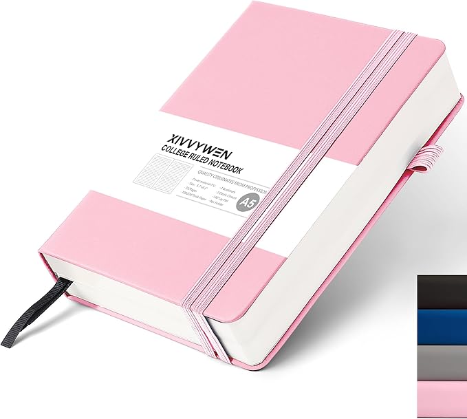 Lined Journal Notebook for Women Men, 352 Pages A5(5.7" x 8.3")College Ruled Hardcover Leather Journals for Writing, Daily Journal Notebooks for Work, Note Taking, Travel, School, Business (Pink)
