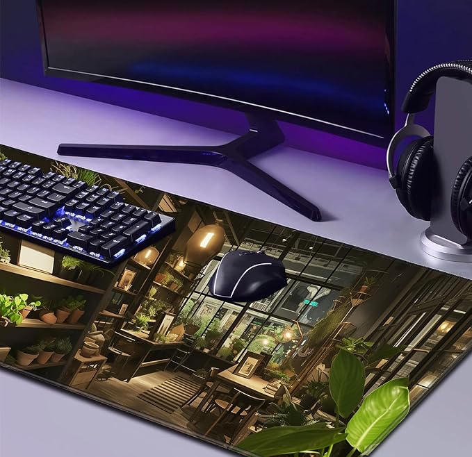 Lndoor Green Plant Expansion Desk Mat, Flower Plant Large Gaming Mouse Mat XXL Laptop Mouse Keyboard Mat 35.4 x 15.7-Inch Office Desk Decoration