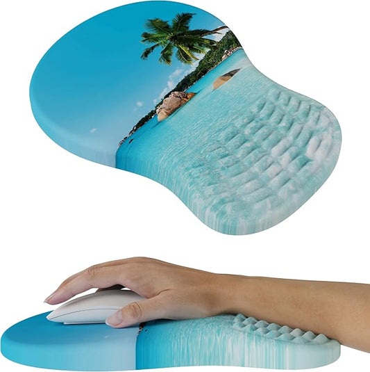 MEKASS Ergonomic Mouse Pad with Wrist Rest, Memory Foam Mousepad for Carpal Tunnel Pain Relief, Desk Computer Wrist Support Mouse Pad with Non-Slip PU Base for Office Home (Beach)