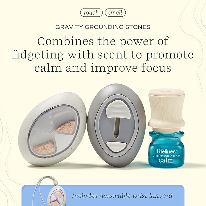 Lifelines Scent-Infused Grounding Stones, 2-Pack, Gravity Pack - Portable Fidgets for Adults with Essential Oil Blend & Diffusion Stones for Sensory Immersion - Calming Waterless Passive Diffuser