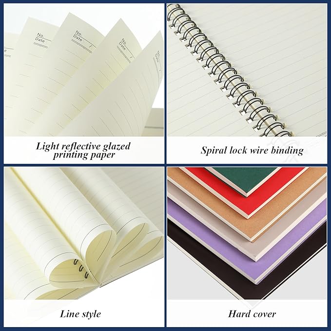 Leelosp 12 Pack Small Spiral Notebook A5 Lined College Ruled Spiral Journal Notebook 5.5 x 8.3 Inch Kraft Cover, 120 Pages for Work Students Office Business(Dark Color)