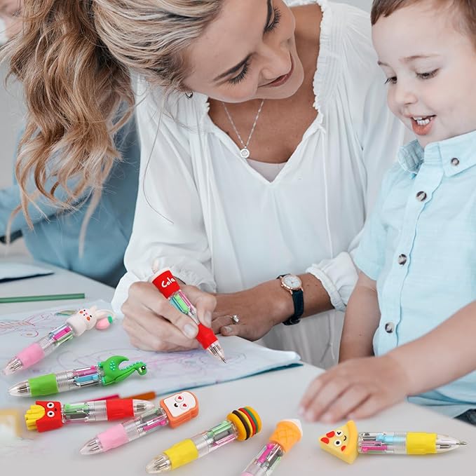 CZWZ 100Pcs Mini Multicolor Pens in One 4-in-1 Cute Pens Bulk for Kids, Ballpoint Pen for Birthdays and Children's Parties, Fun Gifts Assorted Ink Kawaii Pen