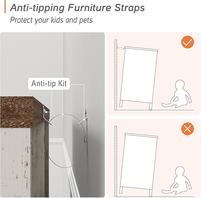 WAMPAT 5 Tier Bookshelf, Bookcase with Glass Doors,Large Farmhouse Display Book Shelf with Adjustable Shelves and Storage Cabinet，Library Wood Bookshelves for Living Room,Kitchen, Rustic White (2PCS)