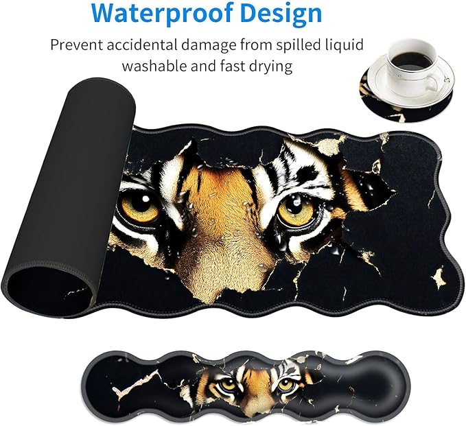 Large Mouse Pad and Keyboard Wrist Rest, Desk Pad for Keyboard and Mouse, 4-in-1 Large Gaming Mouse Pad with Wrist Support, Desk Mat for Home Office Study Game-Tiger Eyes